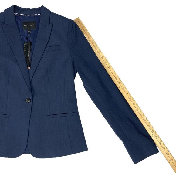Banana Republic Blazer Womens 4 Blue Wool Office Career Chic Minimalist Coat New - Picture 7 of 16